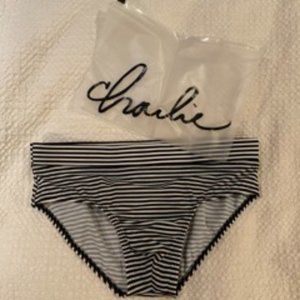 Charlie by MZ Black & White Square Cut Brief Swimsuit